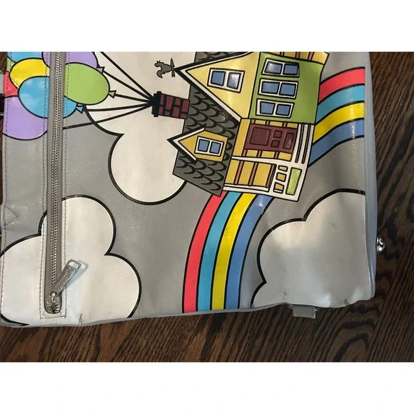 Disney Pixar Up House Balloons Tote Bag Grey Rainbow Vegan Leather Handbag - Picture 6 of 10